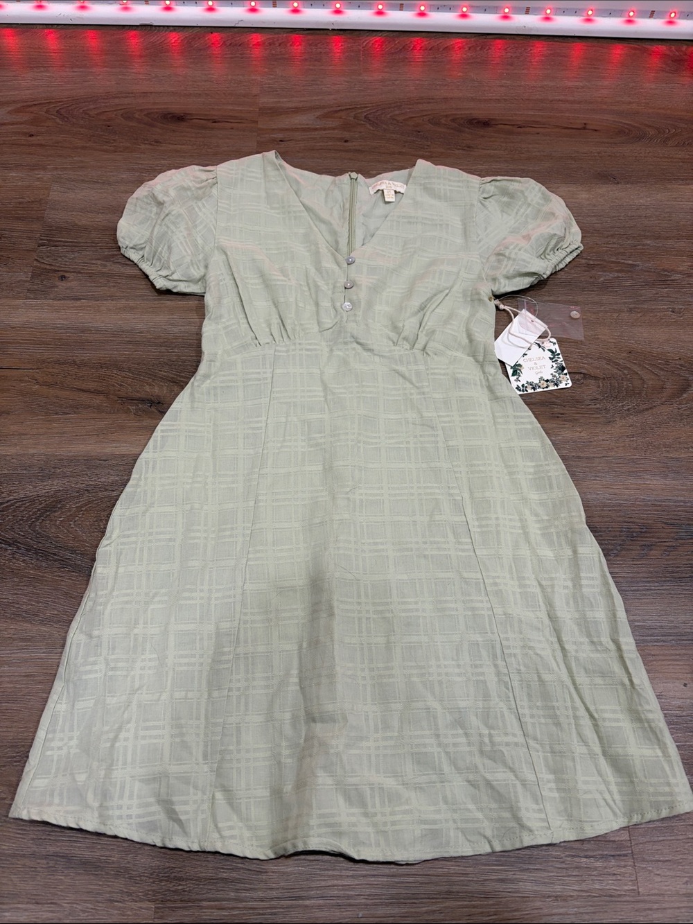 Kids Puff-Sleeve Dress in Light Sage Green NWT